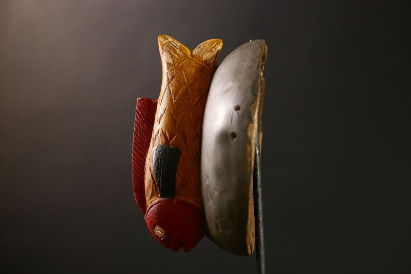 African Vintage Bozo Tribal Wood Face Mask Hand-Carved Wall Home Decor-G4282