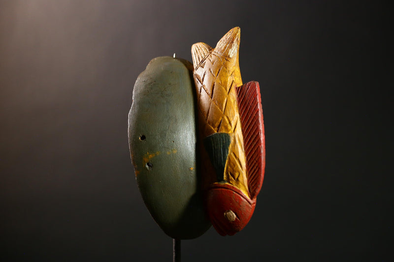 African Vintage Bozo Tribal Wood Face Mask Hand-Carved Wall Home Decor-G4282