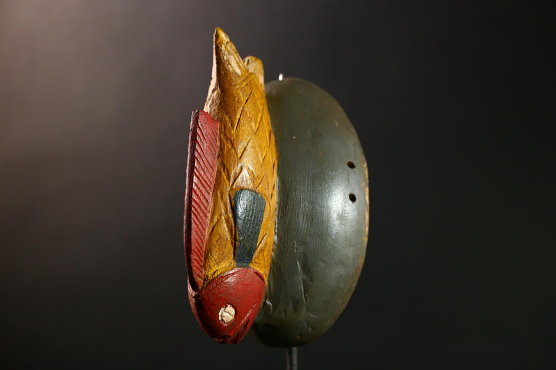 African Vintage Bozo Tribal Wood Face Mask Hand-Carved Wall Home Decor-G4282