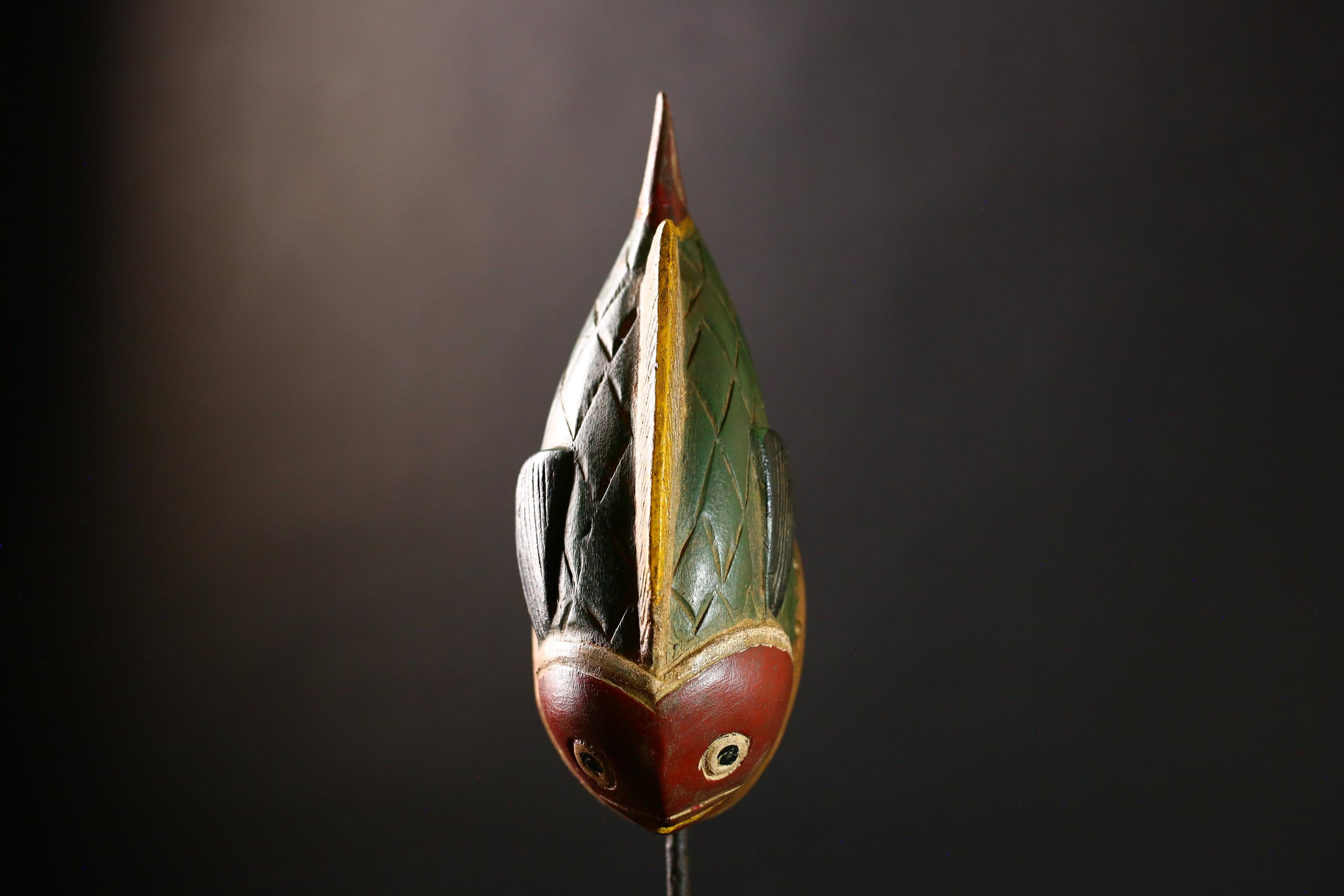 African Vintage Bozo Tribal Wood Face Mask Hand-Carved Fish Wall Art Decor-G4281
