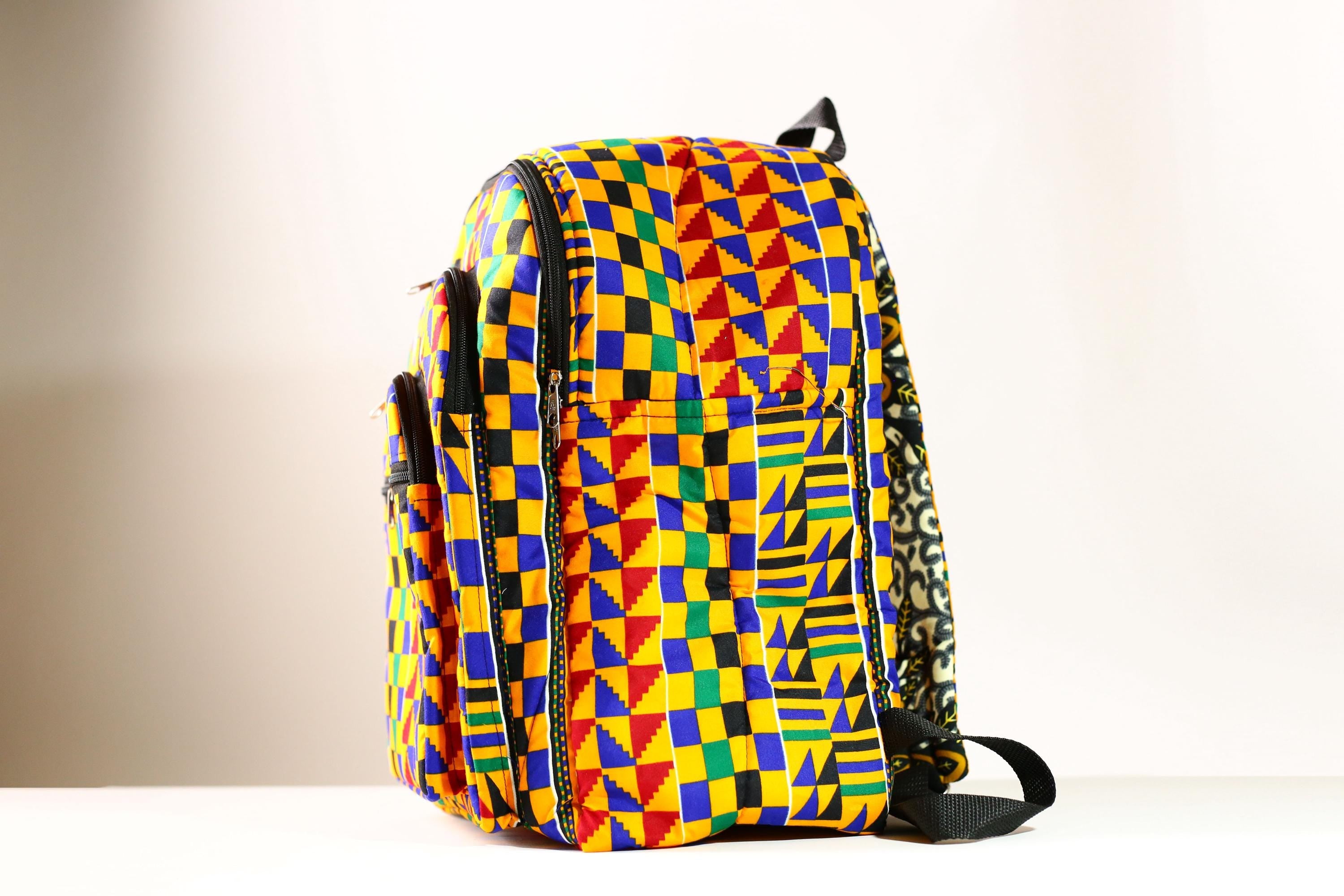 Handmade African Kente Cloth Backpack, Bright SIZE(CM) 42/39 Colors Pattern Styles-G4276