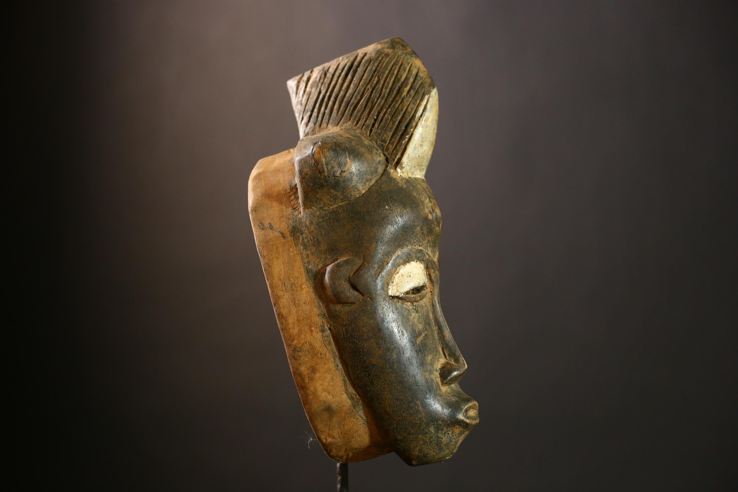 African Baule Mask Traditional Vintage Tribal Art Home Decor Collectible-G1904