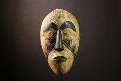 African Mask Collectible Hand-Carved Wood Fang Wall Hanging Art Piece-9465