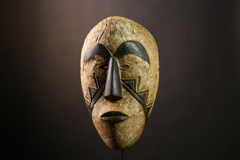 African Mask Collectible Hand-Carved Wood Fang Wall Hanging Art Piece-9465