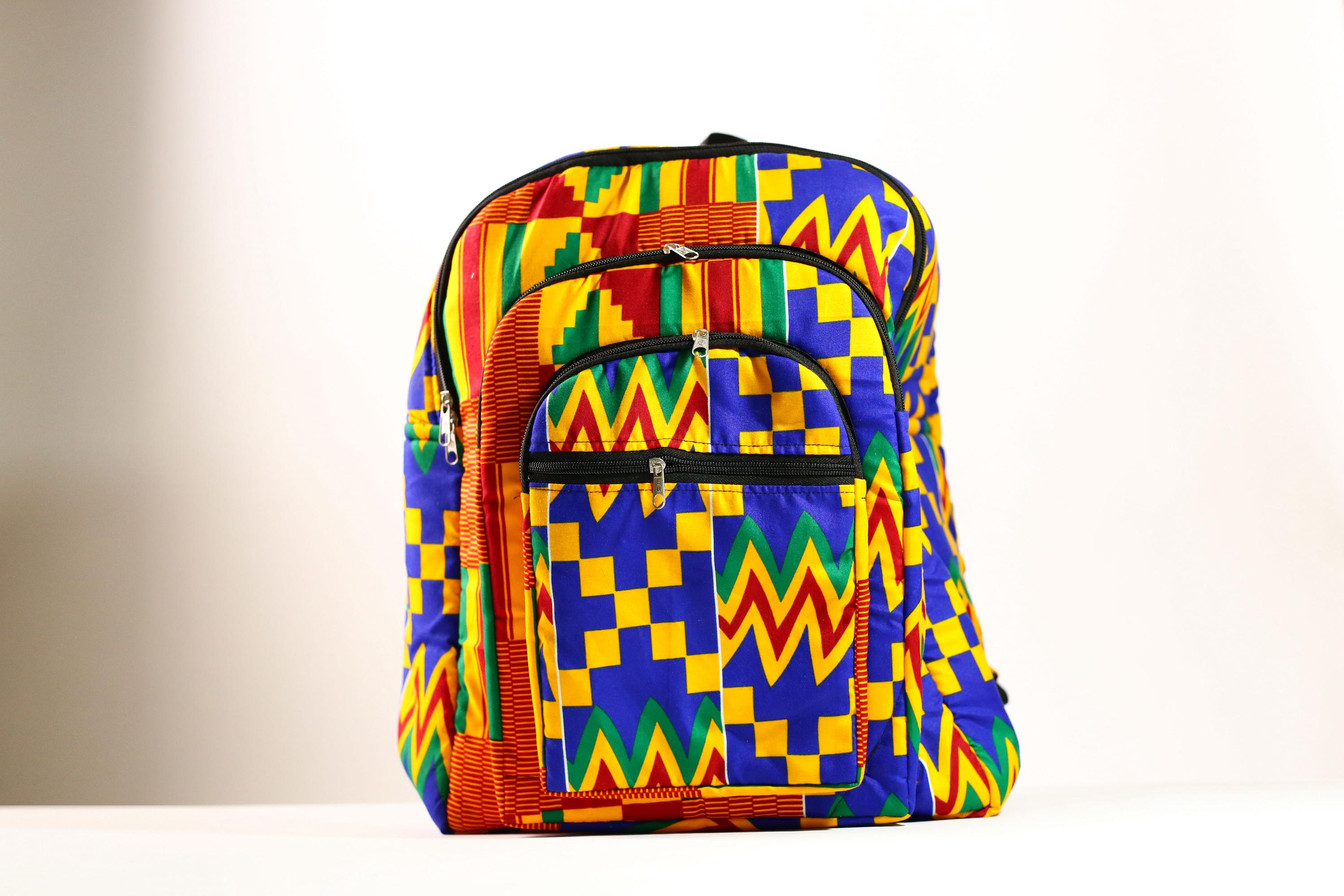 Kente African Print Backpack Book Bag Rucksack Handmade Backpack -G4305