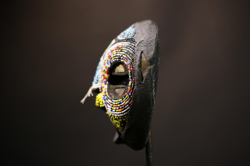 African Ashanti Mask | Hand Carved Wooden Art | Beaded Wall Decor | Unique Ghanaian Artwork | Cultural Home Accent-7978