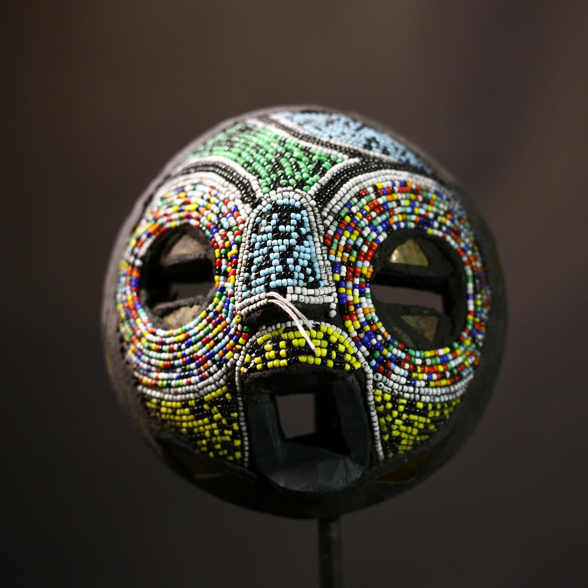African Ashanti Mask | Hand Carved Wooden Art | Beaded Wall Decor | Unique Ghanaian Artwork | Cultural Home Accent-7978