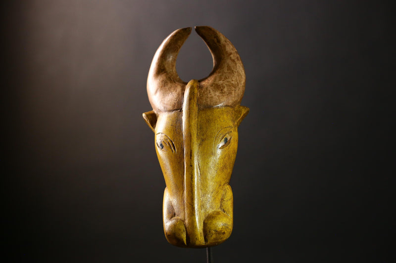 Antique African Bobo Bull Mask Hand Carved Wooden Tribal Wall Decor Authentic Burkina Faso Art-G4306