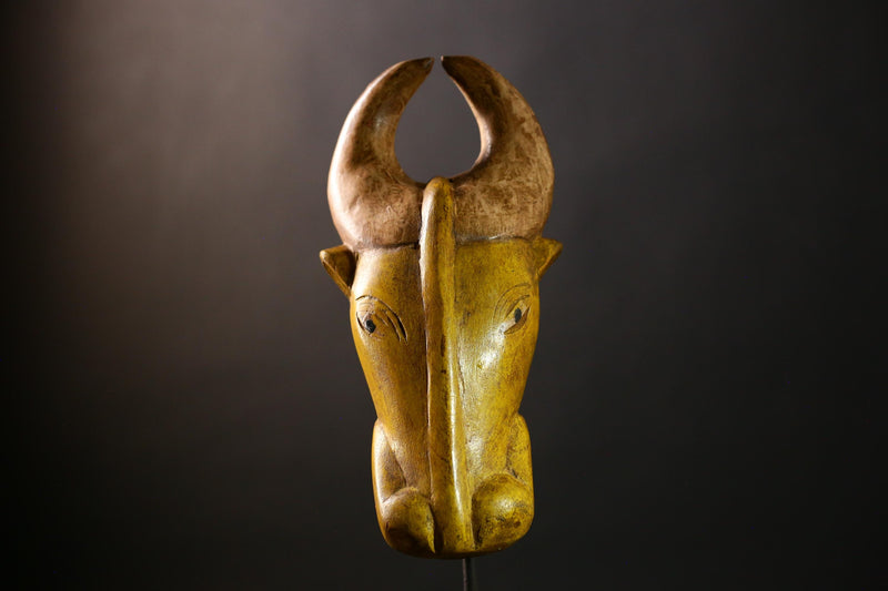 Antique African Bobo Bull Mask Hand Carved Wooden Tribal Wall Decor Authentic Burkina Faso Art-G4306