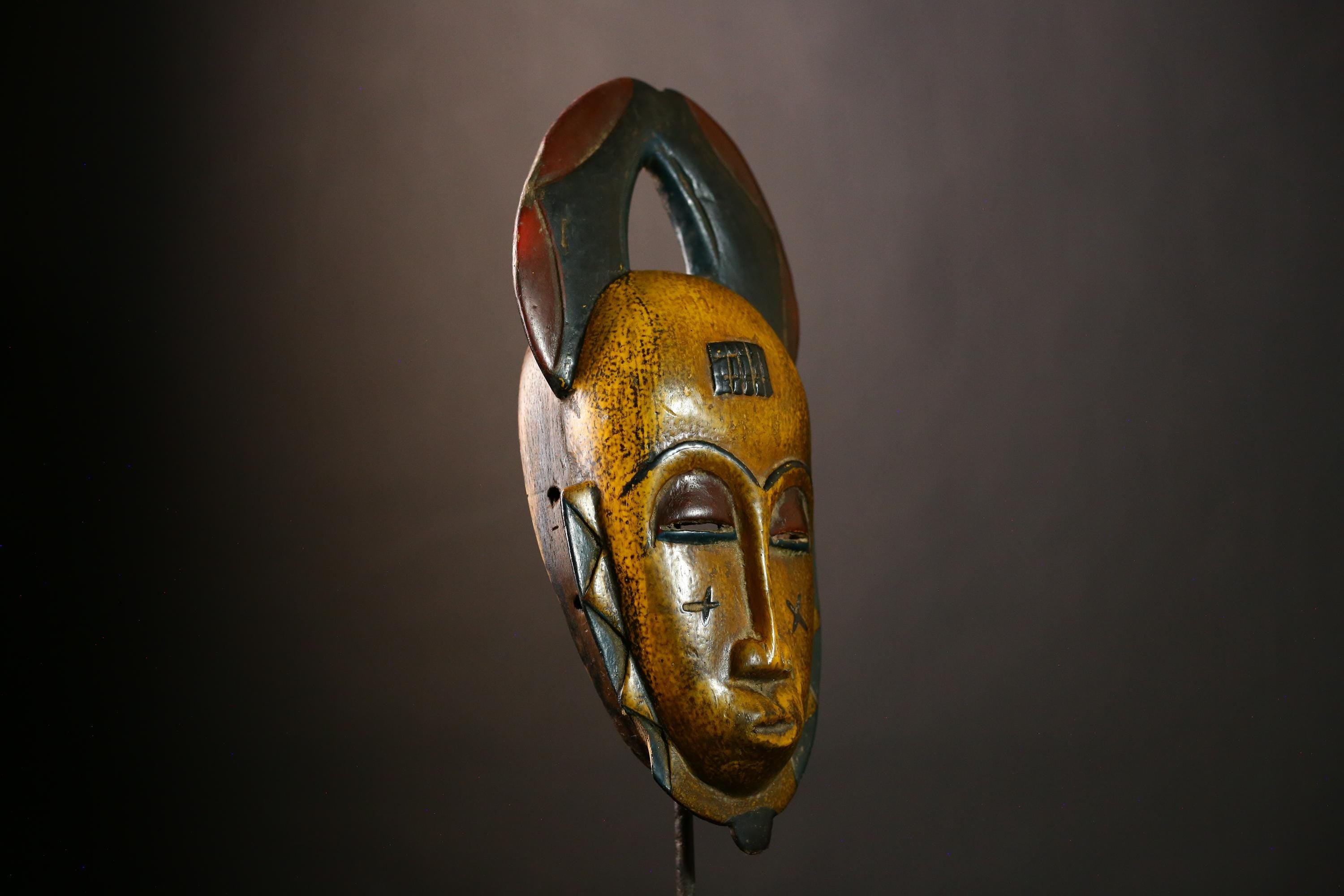 African Baule Mask Vintage Wooden Tribal Art Face Hand Carved Guro Wall Decor Ethnic Collectible-9477