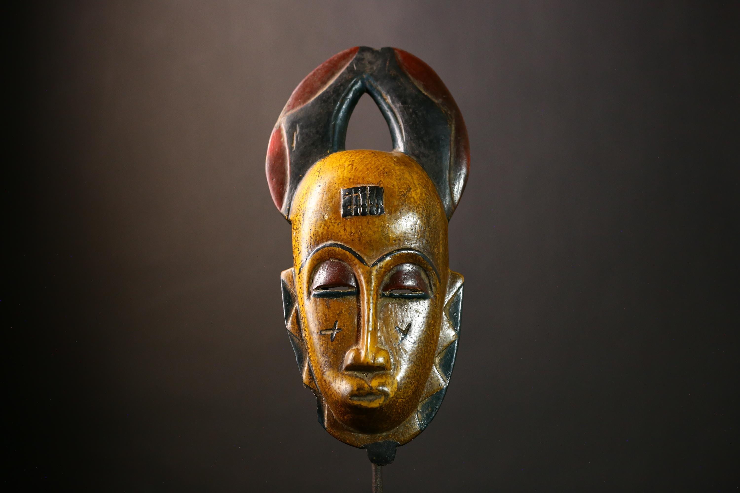 African Baule Mask Vintage Wooden Tribal Art Face Hand Carved Guro Wall Decor Ethnic Collectible-9477