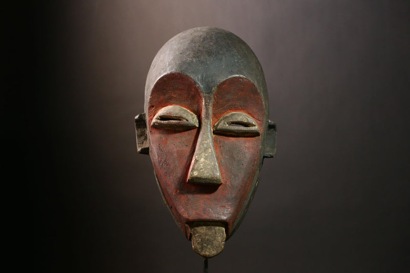 Antique African Lega Mask Carved Wooden Tribal Art Collectible Wall Hanging Ethnic Ceremonial Face Decor-9449