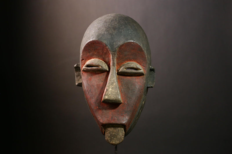 Antique African Lega Mask Carved Wooden Tribal Art Collectible Wall Hanging Ethnic Ceremonial Face Decor-9449