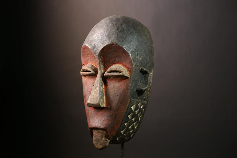 Antique African Lega Mask Carved Wooden Tribal Art Collectible Wall Hanging Ethnic Ceremonial Face Decor-9449