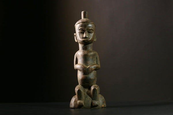 African Authentic Home Décor with Luba Figure Wooden Art Piece for Unique Primitive Hand Carved Sculpture Enthusiast Collection -8083