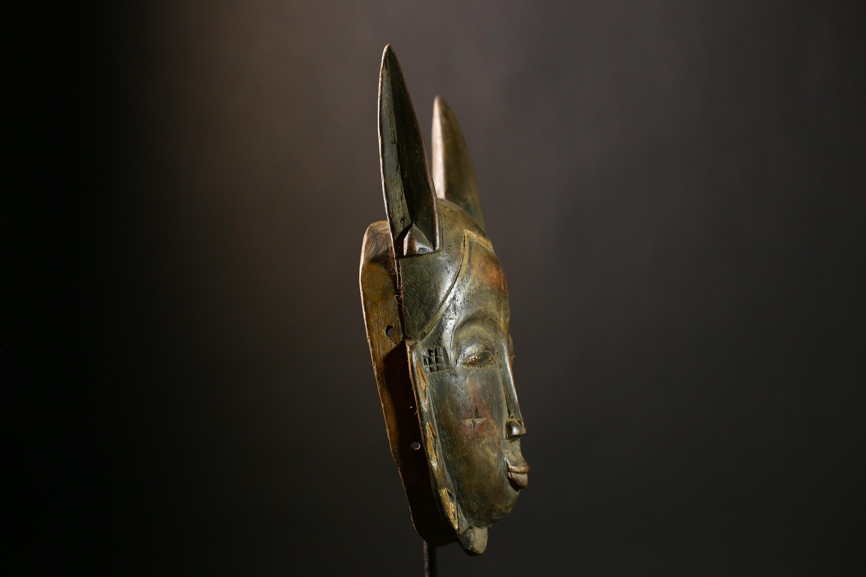 Authentic African Antique Wooden Masks Hand Carved by Guru Tribe for Unique Cultural Art and Wall Décor Heritage Collection- 6493