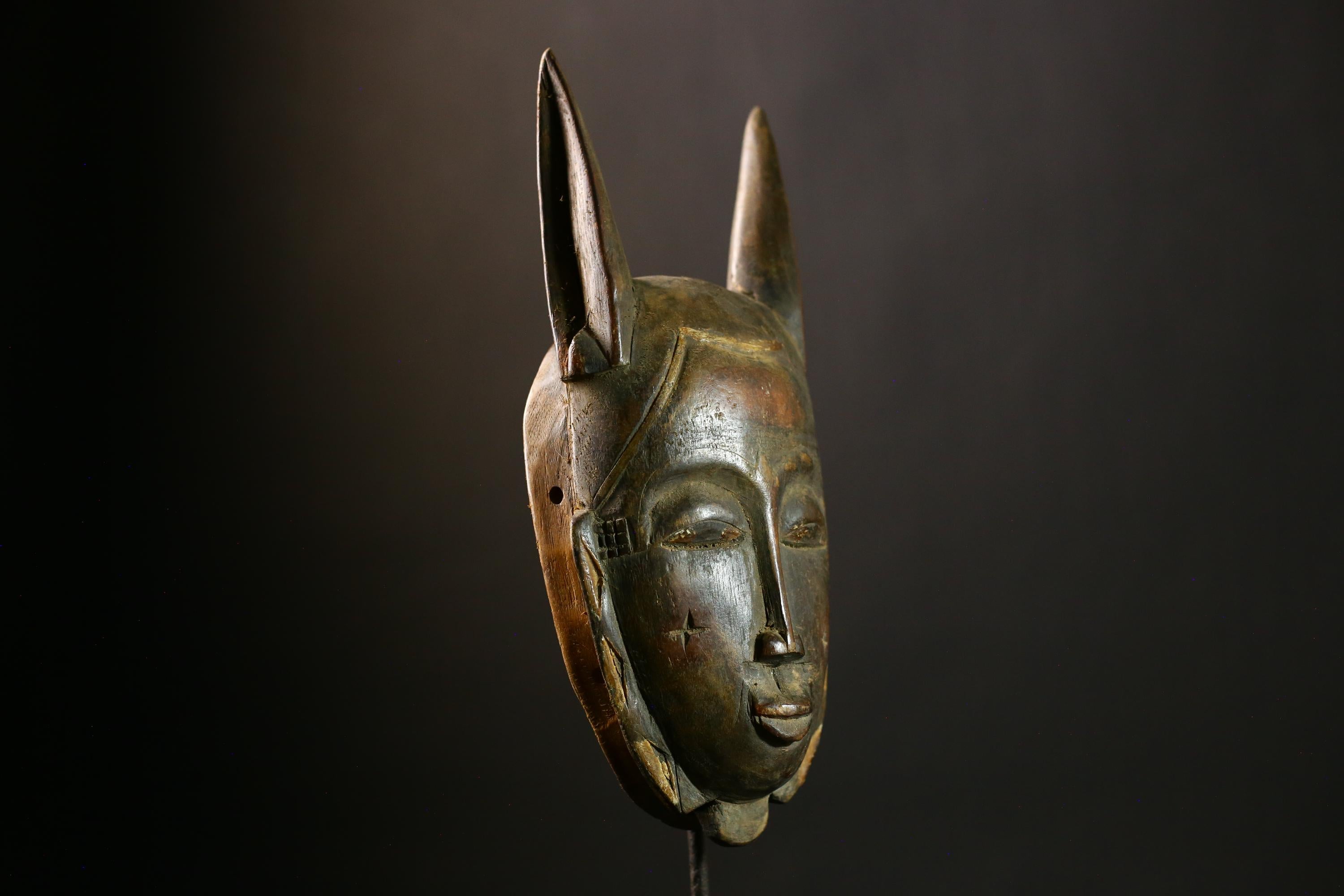Authentic African Antique Wooden Masks Hand Carved by Guru Tribe for Unique Cultural Art and Wall Décor Heritage Collection- 6493