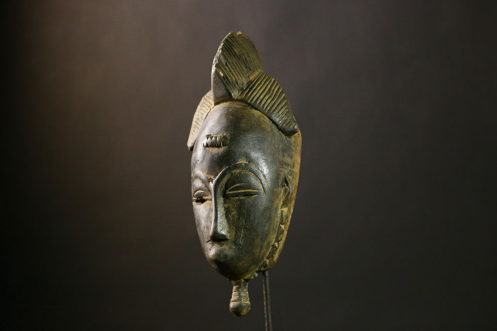 African Authentic Antique Guro Baule Face Masks as Hand Carved Tribal Wooden Art for Cultural Home Decor and Unique Wall Display-G1797