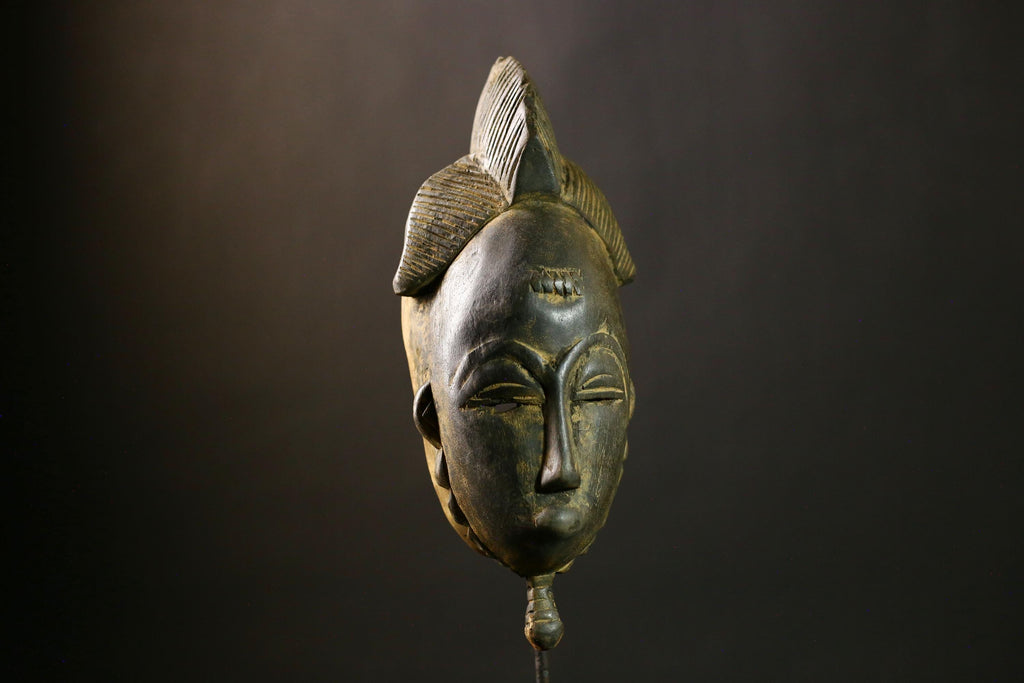 African Authentic Antique Guro Baule Face Masks as Hand Carved Tribal Wooden Art for Cultural Home Decor and Unique Wall Display-G1797