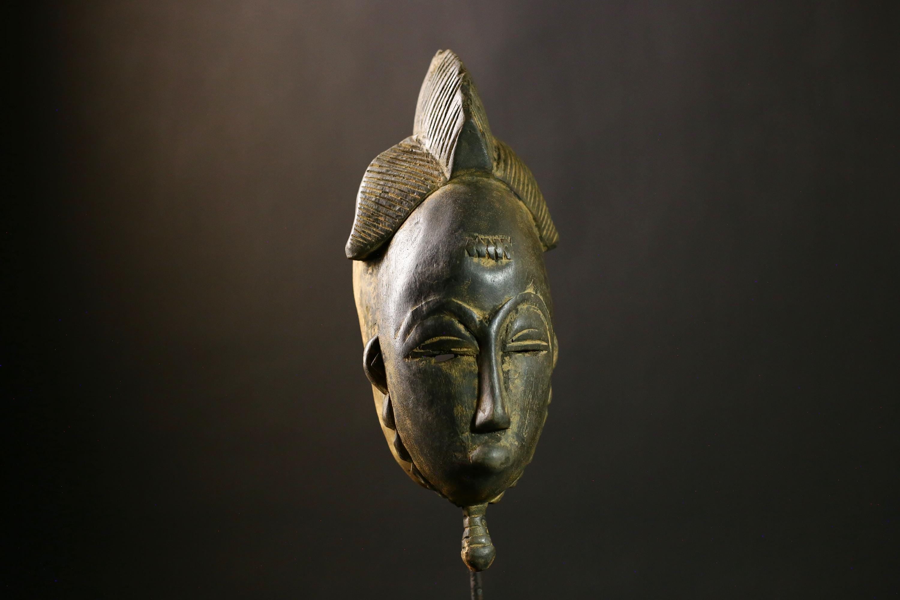 African Authentic Antique Guro Baule Face Masks as Hand Carved Tribal Wooden Art for Cultural Home Decor and Unique Wall Display-G1797