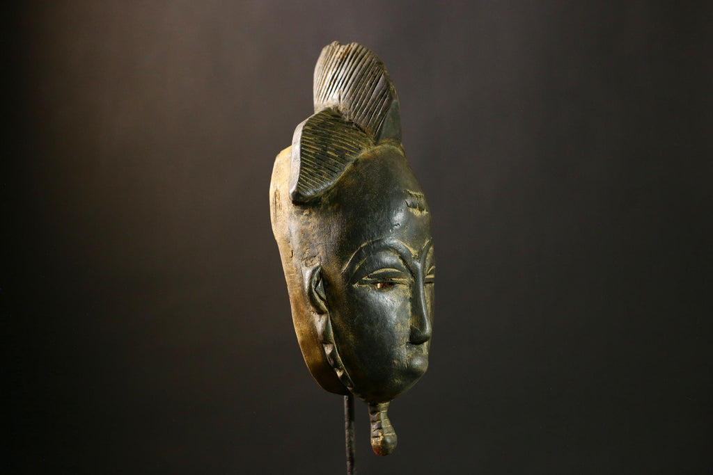 African Authentic Antique Guro Baule Face Masks as Hand Carved Tribal Wooden Art for Cultural Home Decor and Unique Wall Display-G1797