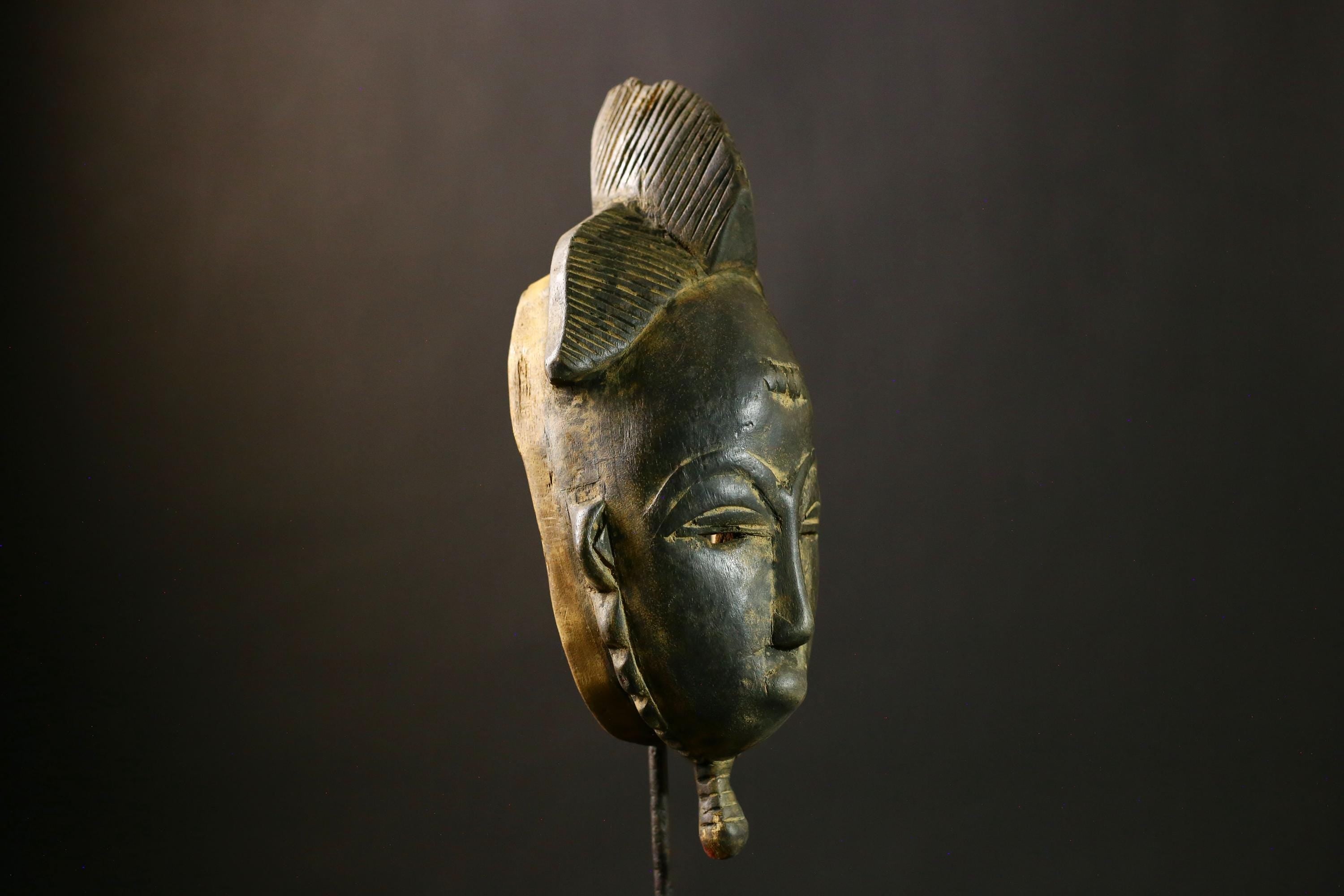 African Authentic Antique Guro Baule Face Masks as Hand Carved Tribal Wooden Art for Cultural Home Decor and Unique Wall Display-G1797