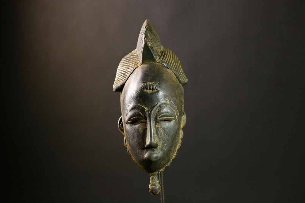 African Authentic Antique Guro Baule Face Masks as Hand Carved Tribal Wooden Art for Cultural Home Decor and Unique Wall Display-G1797