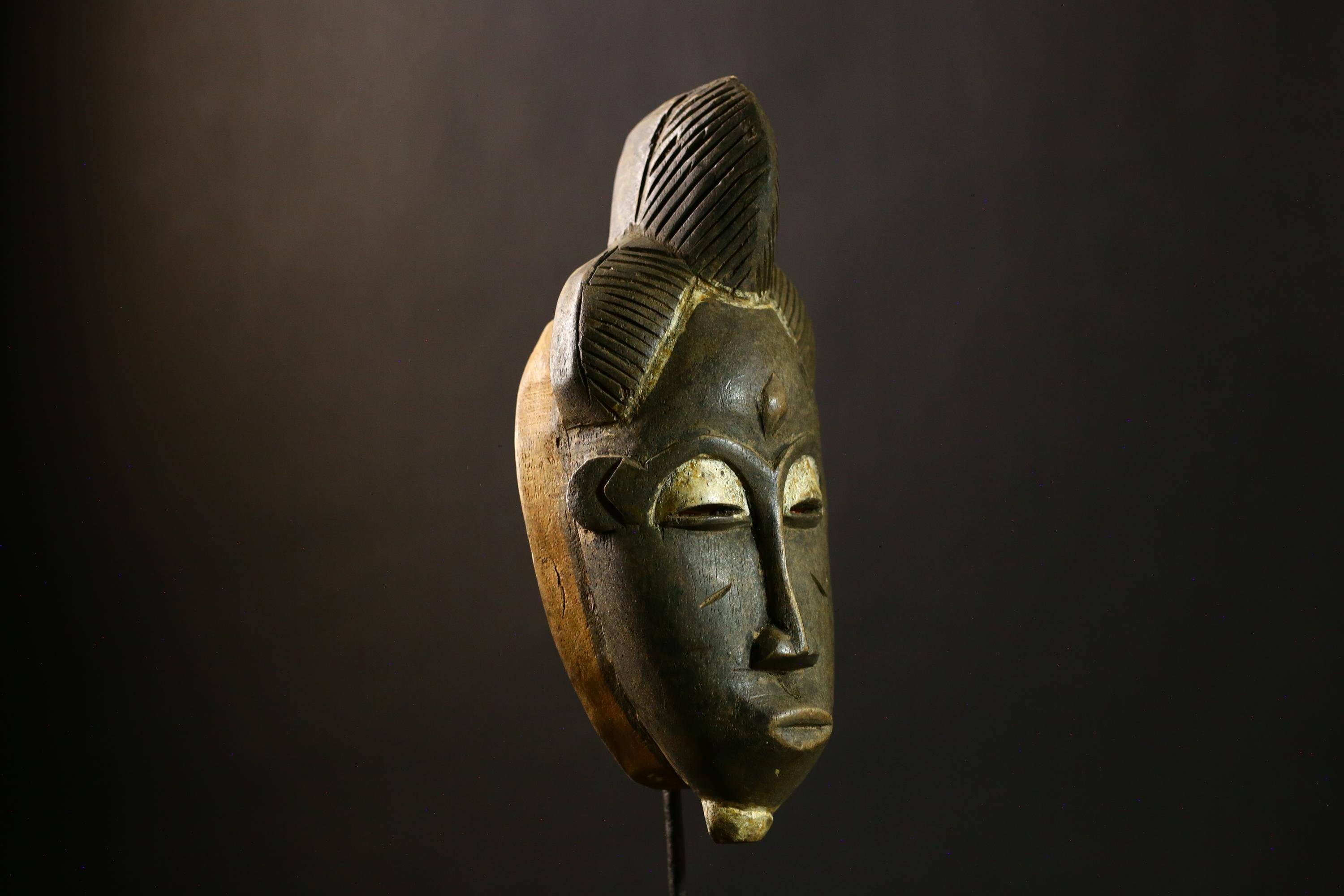 African Baule Mask Antique Tribal Wall Primitive Wooden Face Sculpture Authentic Ethnic Decor Handcrafted Cultural Artifact Vintage-G1835