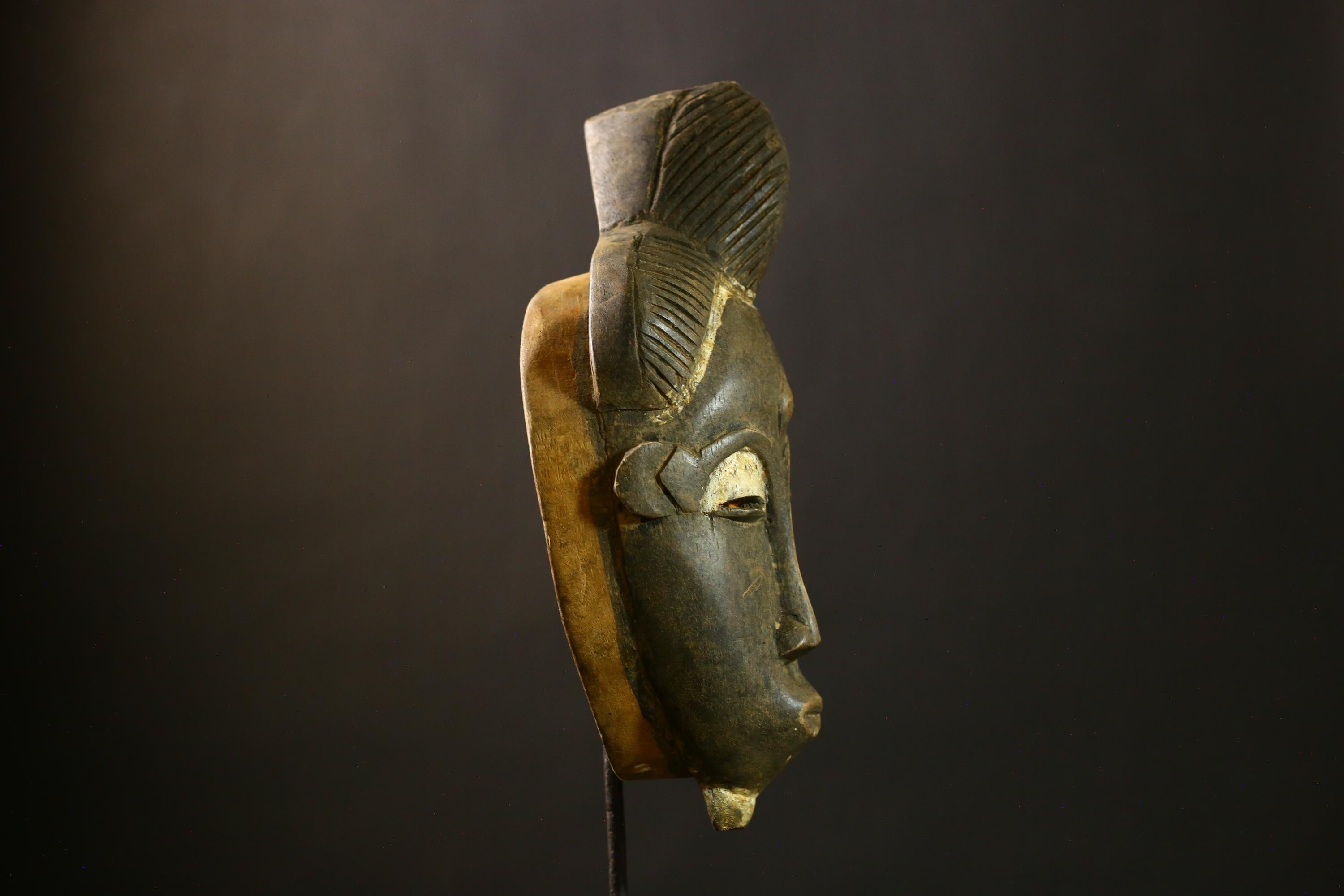 African Baule Mask Antique Tribal Wall Primitive Wooden Face Sculpture Authentic Ethnic Decor Handcrafted Cultural Artifact Vintage-G1835