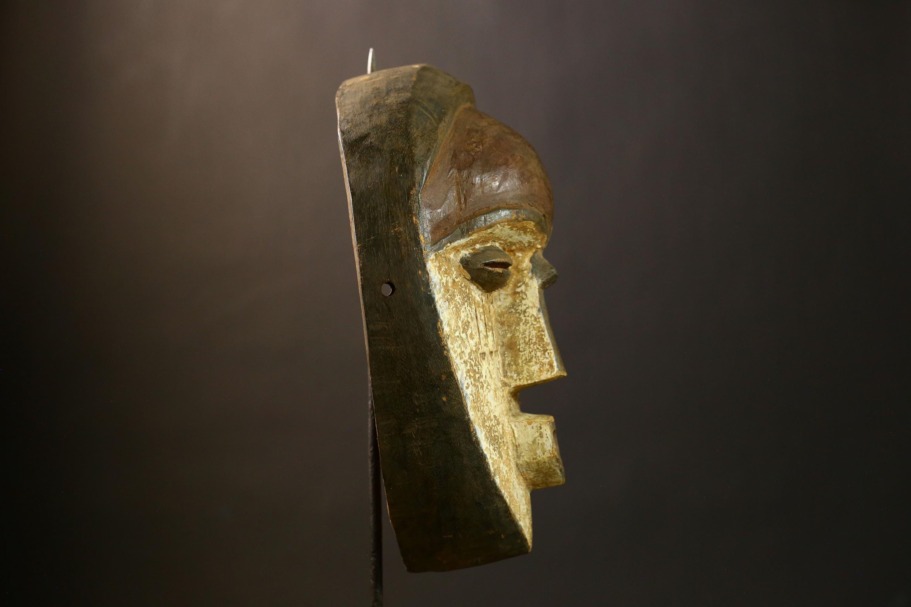 African Mask Lega Idumu Tribal Face Hand Carved Wooden Wall Hanging Unique Art Piece Cultural Decor Gift for Home-6538