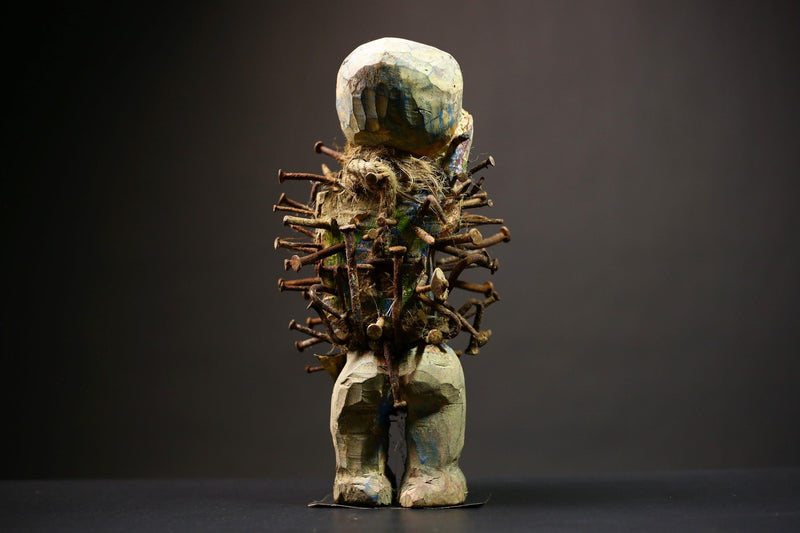 African Voodoo Sculpture Nkisi Nkondi | Unique Handcrafted Wood Figure | Cultural Art Decor | Spirit Figure for Home Display -G4524