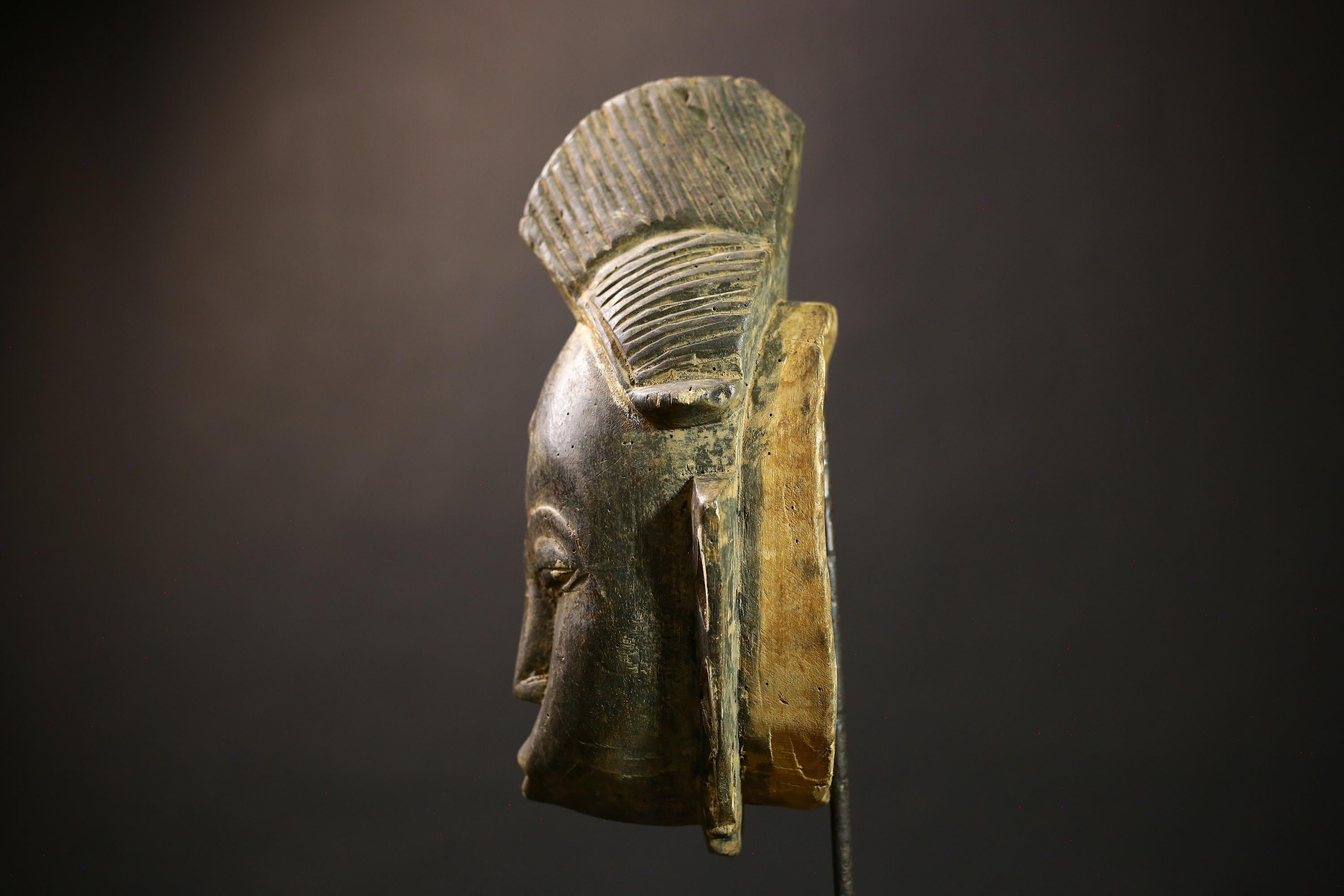 African Baule Mask | Hand Carved Wooden Tribal Art | Unique Face Decor | Cultural Collectible | Ethnic Wall Mask for Home-G1788