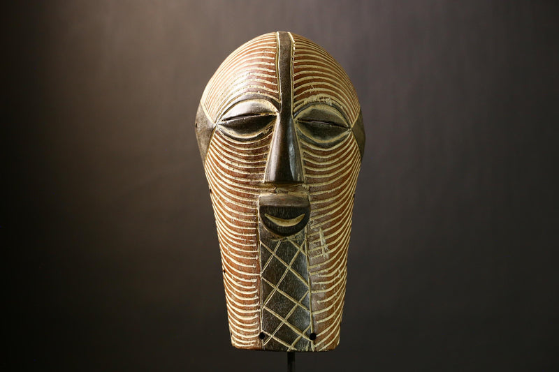 African Songye Wood Mask Tribal Art Wall Decor Handmade Congo Sculpture Ethnic Face Carving Traditional Mask Home Decoration Authentic-G4322