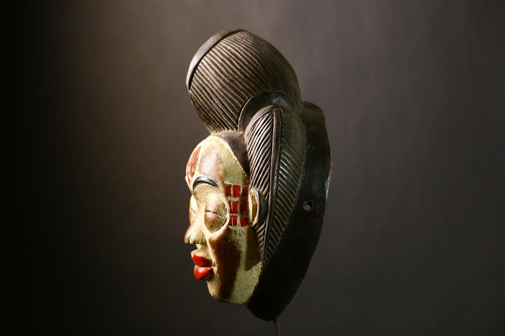 African Bapunu Tribal Mask Wood Carving Gabon Art Authentic Ceremonial Face Wall Decor Handmade Sculpture Traditional Home Decoration-G4320