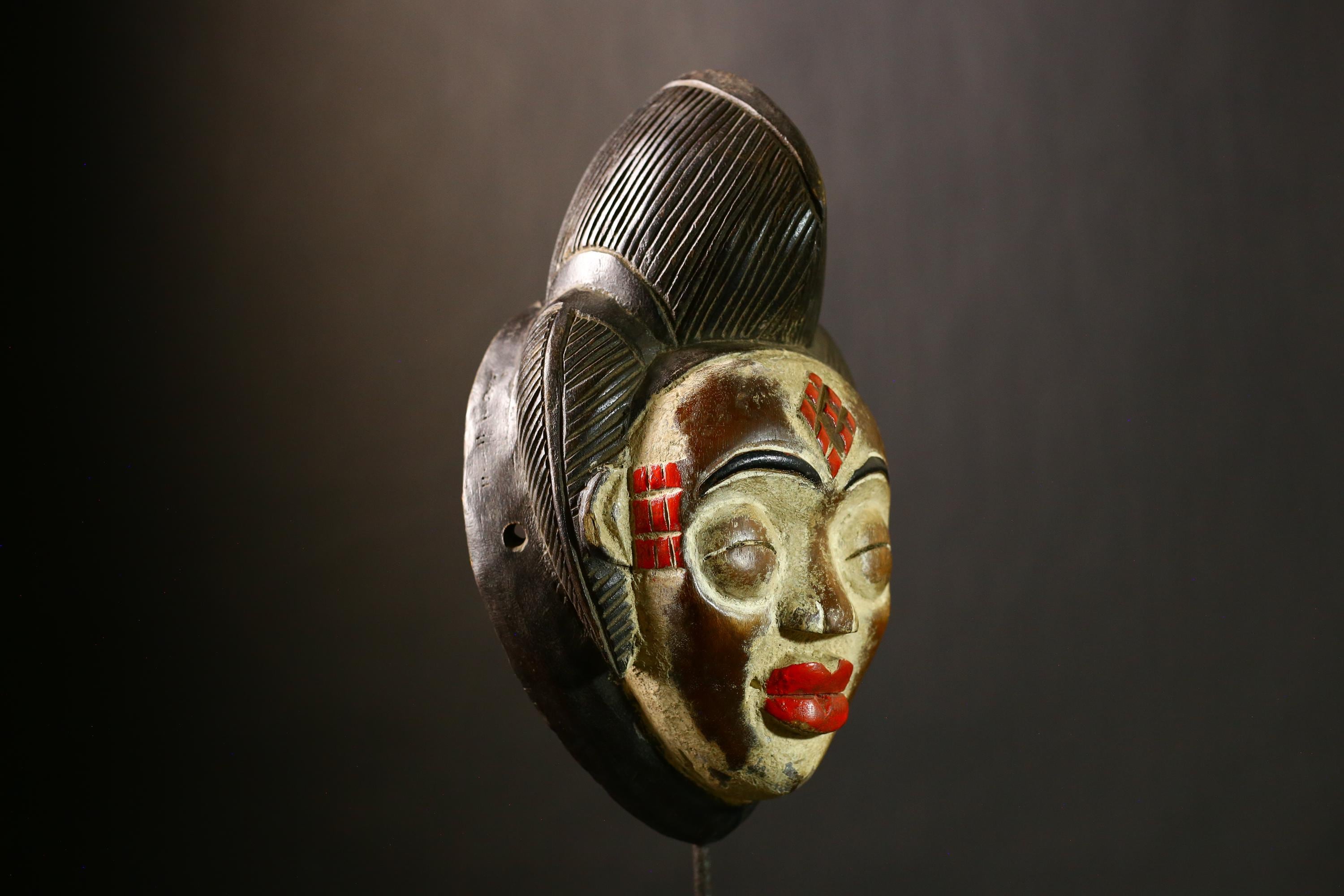 African Bapunu Tribal Mask Wood Carving Gabon Art Authentic Ceremonial Face Wall Decor Handmade Sculpture Traditional Home Decoration-G4320