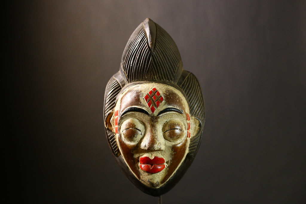 African Bapunu Tribal Mask Wood Carving Gabon Art Authentic Ceremonial Face Wall Decor Handmade Sculpture Traditional Home Decoration-G4320