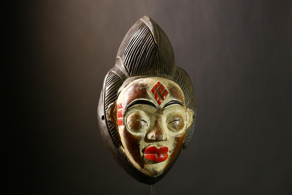 African Bapunu Tribal Mask Wood Carving Gabon Art Authentic Ceremonial Face Wall Decor Handmade Sculpture Traditional Home Decoration-G4320