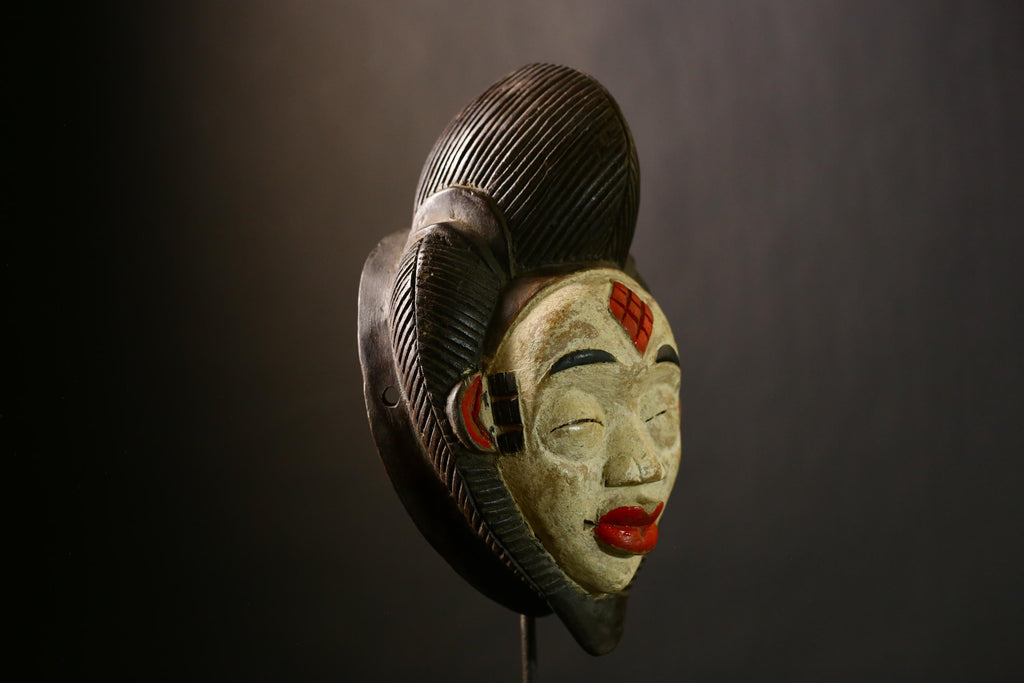 African Bapunu Tribal Mask Wood Gabon Distinctive Face Wall Decor Handmade Sculpture Authentic Ceremonial Traditional Home Decoration-G4319