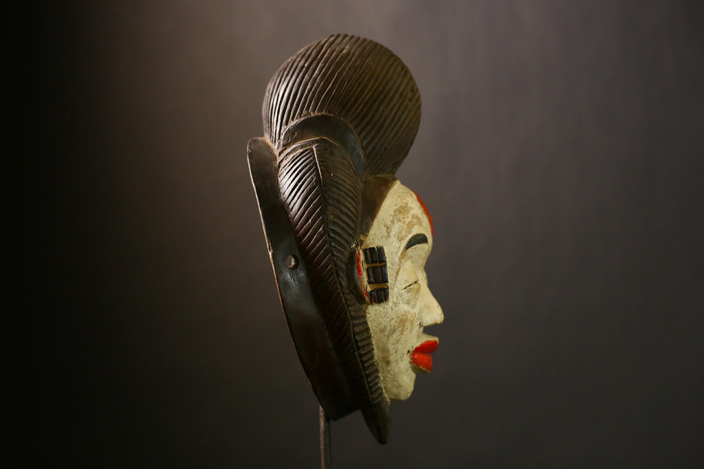 African Bapunu Tribal Mask Wood Gabon Distinctive Face Wall Decor Handmade Sculpture Authentic Ceremonial Traditional Home Decoration-G4319