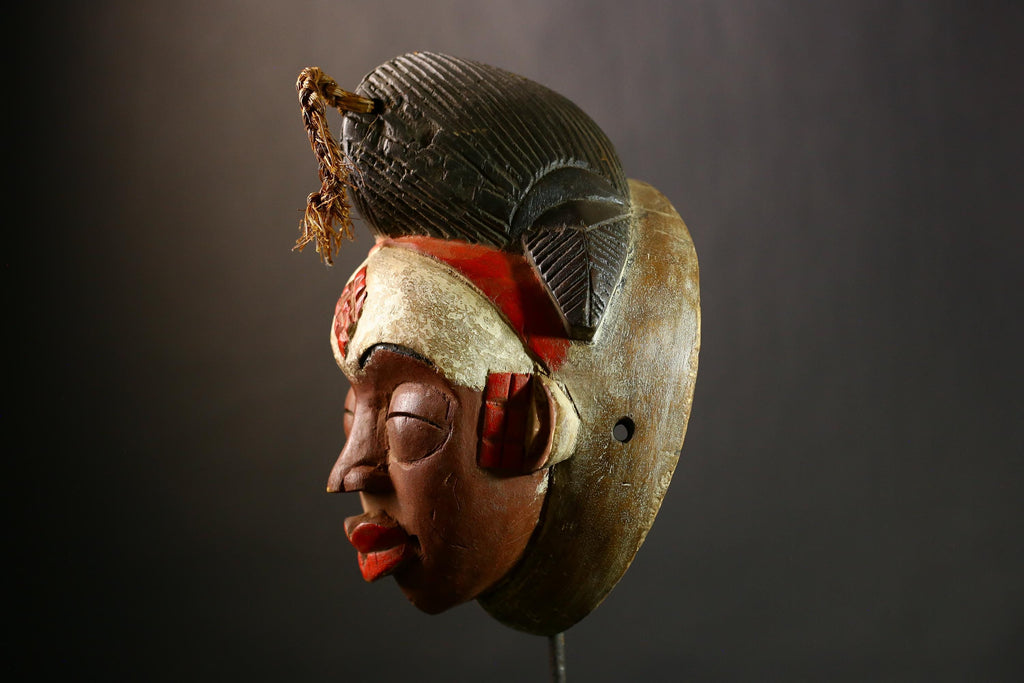 Africa Bapunu Tribal Mask Decorative Unique Wood Art Gabon Wall Decor Handmade Sculpture Authentic Ceremonial Traditional Home Display-G4316