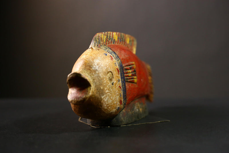 African Unique African Bozo Fish Statue Handmade Wooden Figurine Tribal Art Collectible-G4341