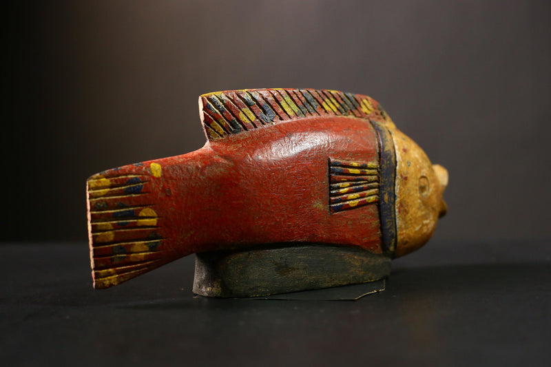 African Unique African Bozo Fish Statue Handmade Wooden Figurine Tribal Art Collectible-G4341