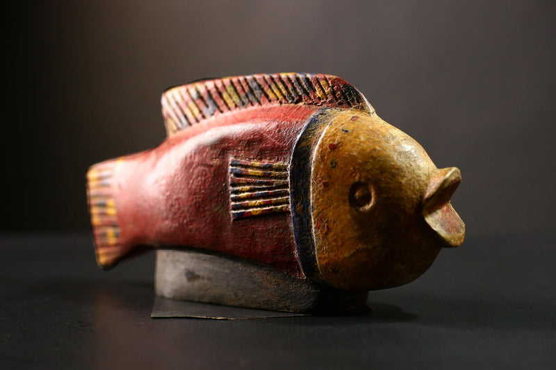 African Unique African Bozo Fish Statue Handmade Wooden Figurine Tribal Art Collectible-G4341