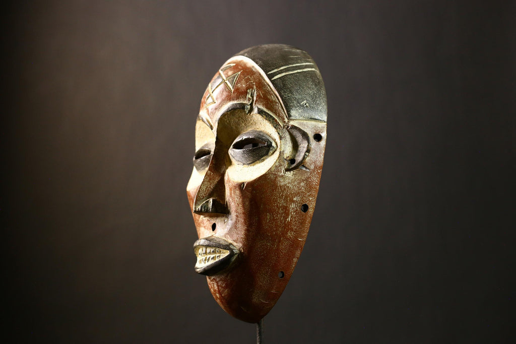 African Antique Chokwe Tribal Mask Hand Carved Wooden Art Wall Decor Unique Ethnic Sculpture-G4335