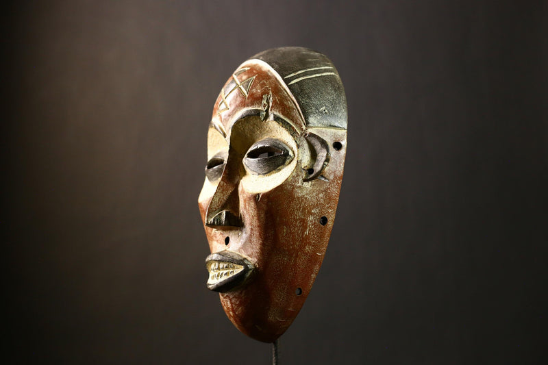 African Antique Chokwe Tribal Mask Hand Carved Wooden Art Wall Decor Unique Ethnic Sculpture-G4335