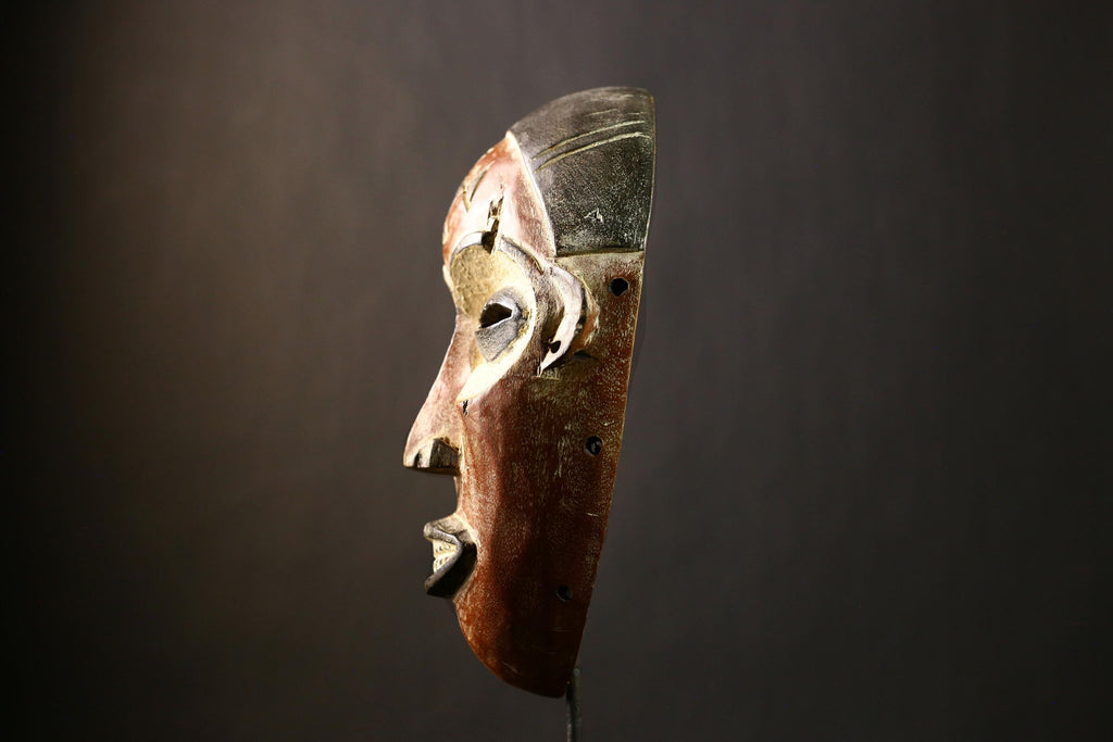 African Antique Chokwe Tribal Mask Hand Carved Wooden Art Wall Decor Unique Ethnic Sculpture-G4335