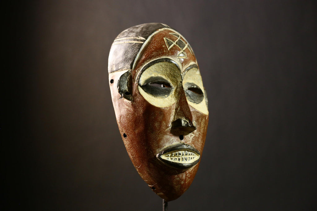 African Antique Chokwe Tribal Mask Hand Carved Wooden Art Wall Decor Unique Ethnic Sculpture-G4335