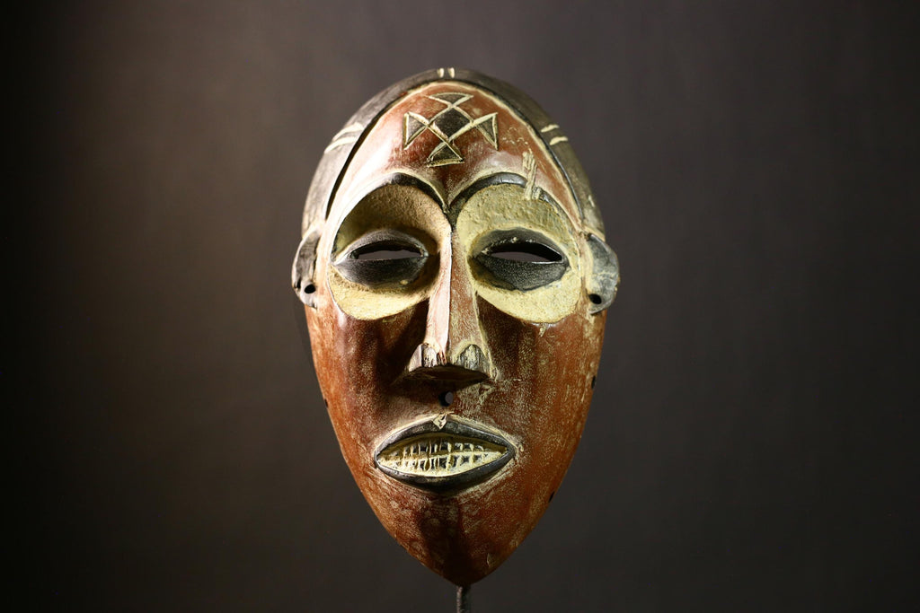 African Antique Chokwe Tribal Mask Hand Carved Wooden Art Wall Decor Unique Ethnic Sculpture-G4335