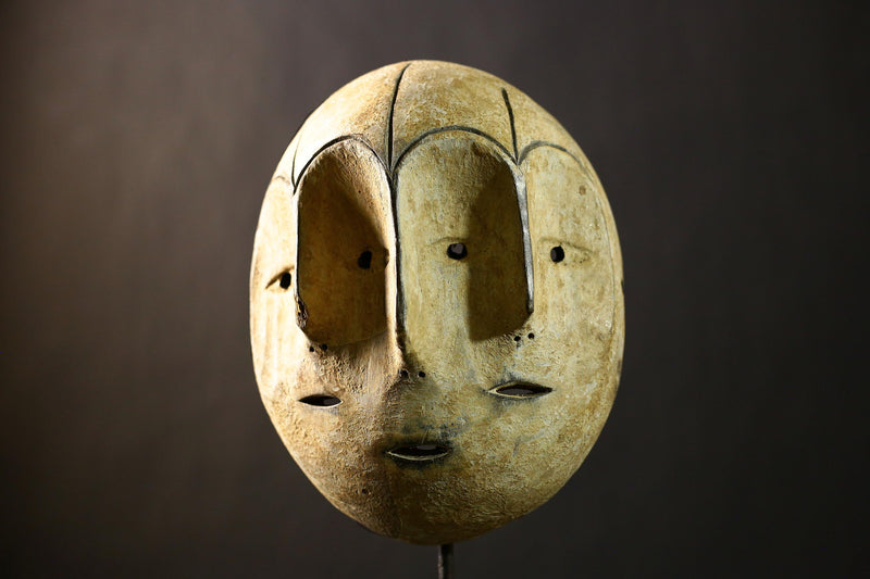 African Antique Puno Tribal Mask Authentic Wooden Wall Art Unique Ethnic Decor Sculpture-G4334