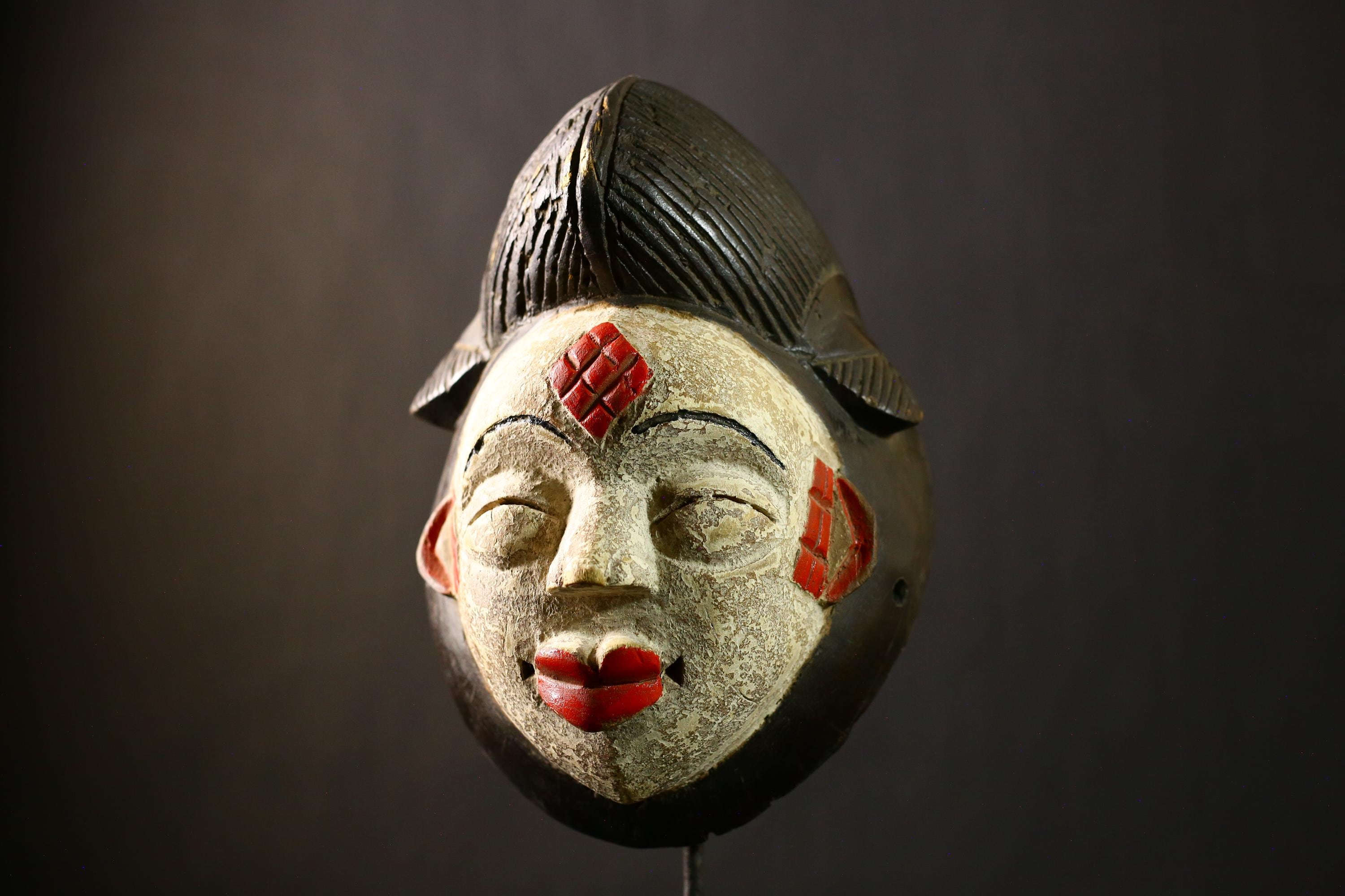 African Antique Puno Tribal Mask Authentic Handcrafted Wooden Wall Art Ethnic Decor-G4333